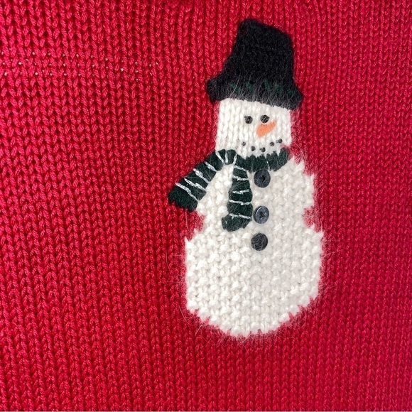 Vintage Croft & Barrow Hand Knit Zip Front Snowmen Holiday Red Cardigan Sz S - Picture 10 of 11